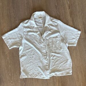 Open Edit White Short Sleeve Button Front Shirt